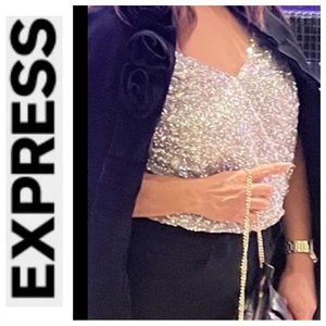 NWT EXPRESS  Sparkly, Sequin HOLIDAY /NEW YEAR’S/PARTY Bodysuit In Champagne S